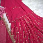 GlamAura Georgette Flairy Sharara Set with 7mm Sequins & Zari Work – Fully Stitched