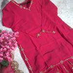 GlamAura Georgette Flairy Sharara Set with 7mm Sequins & Zari Work – Fully Stitched