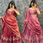 “Festive Elegance South Tissue Embroidered Lehenga Set – Wine & Lavender Edition”