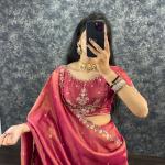 “Festive Elegance South Tissue Embroidered Lehenga Set – Wine & Lavender Edition”