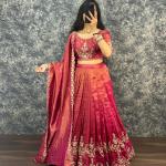 “Festive Elegance South Tissue Embroidered Lehenga Set – Wine & Lavender Edition”