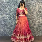 “Festive Elegance South Tissue Embroidered Lehenga Set – Wine & Lavender Edition”