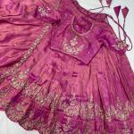 “Festive Elegance South Tissue Embroidered Lehenga Set – Wine & Lavender Edition”