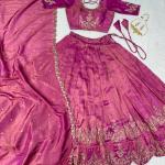 “Festive Elegance South Tissue Embroidered Lehenga Set – Wine & Lavender Edition”