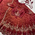 “Festive Elegance South Tissue Embroidered Lehenga Set – Wine & Lavender Edition”