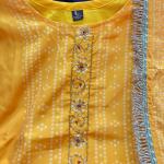 “Eleganz Pure Softy Chinon Silk Kurti Set with Aari & Hand Work – 3-Piece Premium Festive Collection”