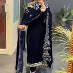 Pure Heavy Viscose Velvet Designer Top, Dupatta & Fully Stitched Bottom with Heavy Embroidery & Sequin Work