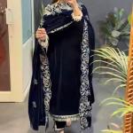 Pure Heavy Viscose Velvet Designer Top, Dupatta & Fully Stitched Bottom with Heavy Embroidery & Sequin Work
