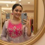 Lavender Embroidered Kurta Set with Contrast Magenta Yoke & Pearl Tassels – Festive Wear Suit for Women