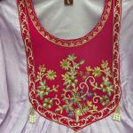 Lavender Embroidered Kurta Set with Contrast Magenta Yoke & Pearl Tassels – Festive Wear Suit for Women