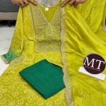 Pure Russian Silk Suit Set with Premium Zari Embroidery – 3 Piece Festive Wear Kurti Pant Dupatta