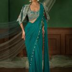 Crepe Silk Ready-to-Wear Saree with Embroidered Koti