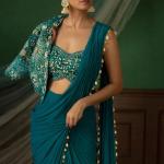 Crepe Silk Ready-to-Wear Saree with Embroidered Koti