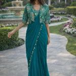 Crepe Silk Ready-to-Wear Saree with Embroidered Koti