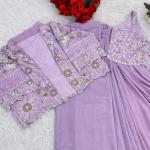 Crepe Silk Ready-to-Wear Saree with Embroidered Koti