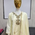 Luxury Tissue Silk Anarkali Kurta Set with Mirror Work – Ivory Cream Festive & Wedding Wear