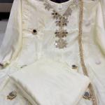 Luxury Tissue Silk Anarkali Kurta Set with Mirror Work – Ivory Cream Festive & Wedding Wear