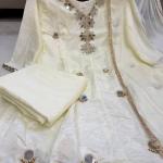 Luxury Tissue Silk Anarkali Kurta Set with Mirror Work – Ivory Cream Festive & Wedding Wear