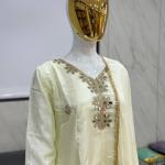 Luxury Tissue Silk Anarkali Kurta Set with Mirror Work – Ivory Cream Festive & Wedding Wear