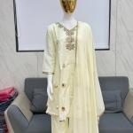 Luxury Tissue Silk Anarkali Kurta Set with Mirror Work – Ivory Cream Festive & Wedding Wear