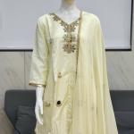 Luxury Tissue Silk Anarkali Kurta Set with Mirror Work – Ivory Cream Festive & Wedding Wear