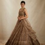 Elegant Brown Net Lehenga Set with Sequins & Zari Embroidery