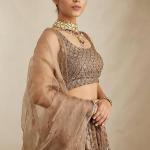 Elegant Brown Net Lehenga Set with Sequins & Zari Embroidery