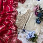 Jashn-E-Bahaaraa Banana Silk Anarkali Suit Set with Banarasi Dupatta – 3 Meter Flared Festive Wear