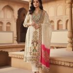 Premium Russian Silk Kurti Set with Aari & Hand Work – 3 Piece Festive & Wedding Wear Suit