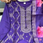 Banarasi Silk Suit Set with Zari Work & Pearl Bracelet – 4 Piece Ready-Made Festive Wear for Women