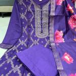 Banarasi Silk Suit Set with Zari Work & Pearl Bracelet – 4 Piece Ready-Made Festive Wear for Women