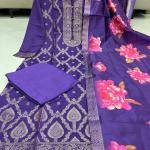 Banarasi Silk Suit Set with Zari Work & Pearl Bracelet – 4 Piece Ready-Made Festive Wear for Women