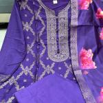 Banarasi Silk Suit Set with Zari Work & Pearl Bracelet – 4 Piece Ready-Made Festive Wear for Women