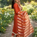 Designer Vichitra Silk Embroidered Top Bottom Set with Jacquard Dupatta