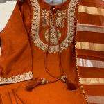 Designer Vichitra Silk Embroidered Top Bottom Set with Jacquard Dupatta