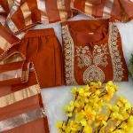 Designer Vichitra Silk Embroidered Top Bottom Set with Jacquard Dupatta