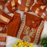 Designer Vichitra Silk Embroidered Top Bottom Set with Jacquard Dupatta