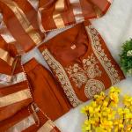 Designer Vichitra Silk Embroidered Top Bottom Set with Jacquard Dupatta