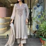 Premium Muslin Cotton 3-Piece Vani Embroidered Kurta Pant Dupatta Set