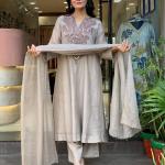 Premium Muslin Cotton 3-Piece Vani Embroidered Kurta Pant Dupatta Set