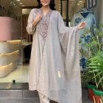 Premium Muslin Cotton 3-Piece Vani Embroidered Kurta Pant Dupatta Set