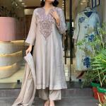 Premium Muslin Cotton 3-Piece Vani Embroidered Kurta Pant Dupatta Set