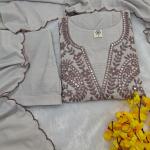 Premium Muslin Cotton 3-Piece Vani Embroidered Kurta Pant Dupatta Set