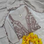 Premium Muslin Cotton 3-Piece Vani Embroidered Kurta Pant Dupatta Set