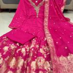 Premium Banarasi Work Anarkali Suit in Chanderi Fabric – Handwork Neck Festive & Wedding Wear Set