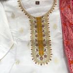 Pure Kanjivaram Silk Embroidered Kurta Set with Zari Dupatta – Festive 3 Piece Suit for Women