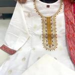 Pure Kanjivaram Silk Embroidered Kurta Set with Zari Dupatta – Festive 3 Piece Suit for Women