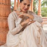 Designer Embroidered Vichitra Anarkali Kurta Pant Set with Dupatta