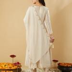 Designer Embroidered Vichitra Anarkali Kurta Pant Set with Dupatta