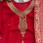 Luxury Berry Silk Embroidered Kurta Pant Set with Kanjivaram Zari Dupatta